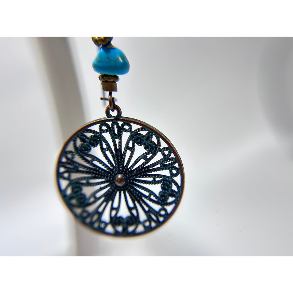 2 Pair Turquoise Teal Boho Earrings Set –Filigree Leaf & Floral Dangle Statement